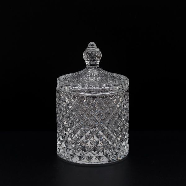 Glass Storage Jar With Lid Diamond Cut Design - Small
