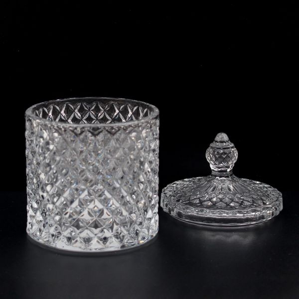Glass Storage Jar With Lid Diamond Cut Design - Large