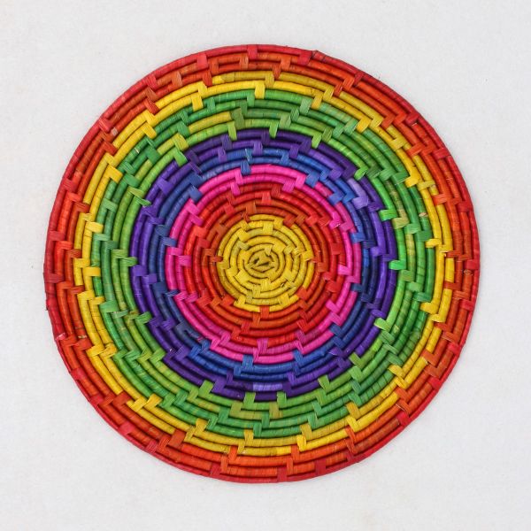 Rattan Table Mat Round Rainbow Colors | Large