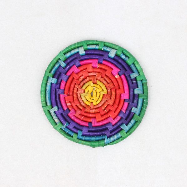 Rattan Table Mat Round Rainbow Colors | Small