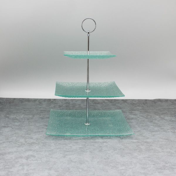 3 Tier Cupcake Stand, 3 Pack Tiered Serving Cake Stand Sets, Glass Dessert Stand Bubble Square
