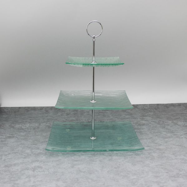 3 Tier Cupcake Stand, 3 Pack Tiered Serving Cake Stand Sets, Glass Dessert Stand Waves Square